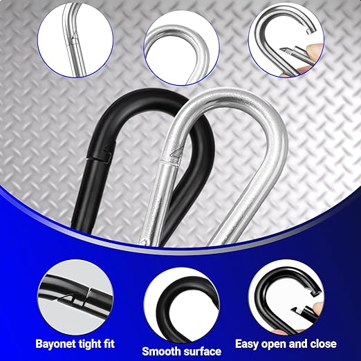 30 Pcs 3" Heavy Duty Spring Snap Hook Carabiners, M8 5/16" Galvanized Steel Black Carabiner Clip, Quick Link Keychain for Hammock Swing Set Outdoor Travel Camping Fishing Hiking