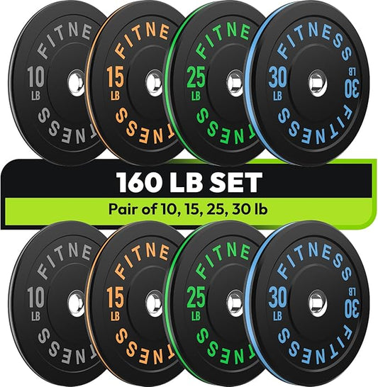 Rubber Weight Plates, Olympic Bumper Plate Set 2-Inch, 45/100 / 160/190 / 260/300 lb Barbell Weights for Home Gym, Colored Standard Strength Training Plates for Weightlifting