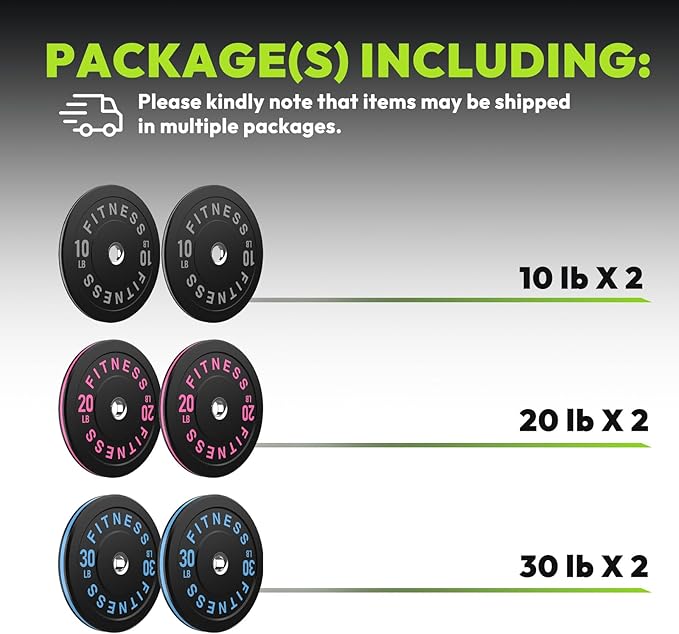 Bumper Plates 2 - Inch Olympic Weight Plate Set for Barbell, 10-55 lb Rubber Weights Sets for Home Gym, Strength Training Plate, Weight Lifting, Black