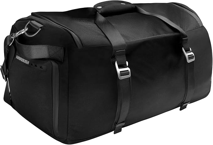 Hayabusa Airstream Athletic Duffle Gym Bag for Women and Men - Black, 50l duffle bag - 7 zippered Pockets, Good for travel, Boxing, MMA, BJJ, kickboxing, Muay Thai, wrestling, Glove/Shoe Compartment