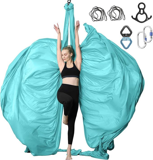Aerial Silks Yoga Swing Set - 9/11 Yards Aerial Yoga Hammock Kit Anti-Gravity Flying for Fitness, Low/Non Stretch Nylon Tricot Fabric Hardware Included for Dance