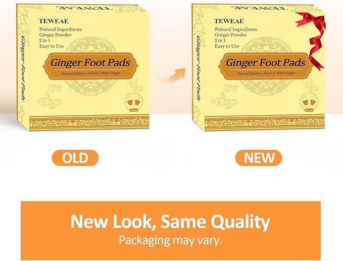 2 in 1 Ginger Foot Pads, 40Pads Tear and Use, Premium Natural Ingredients Ginger Powder, Bamboo Vinegar FootPads with ''Stay in Place'' Adhesive Pads Sheet (40 Pads)