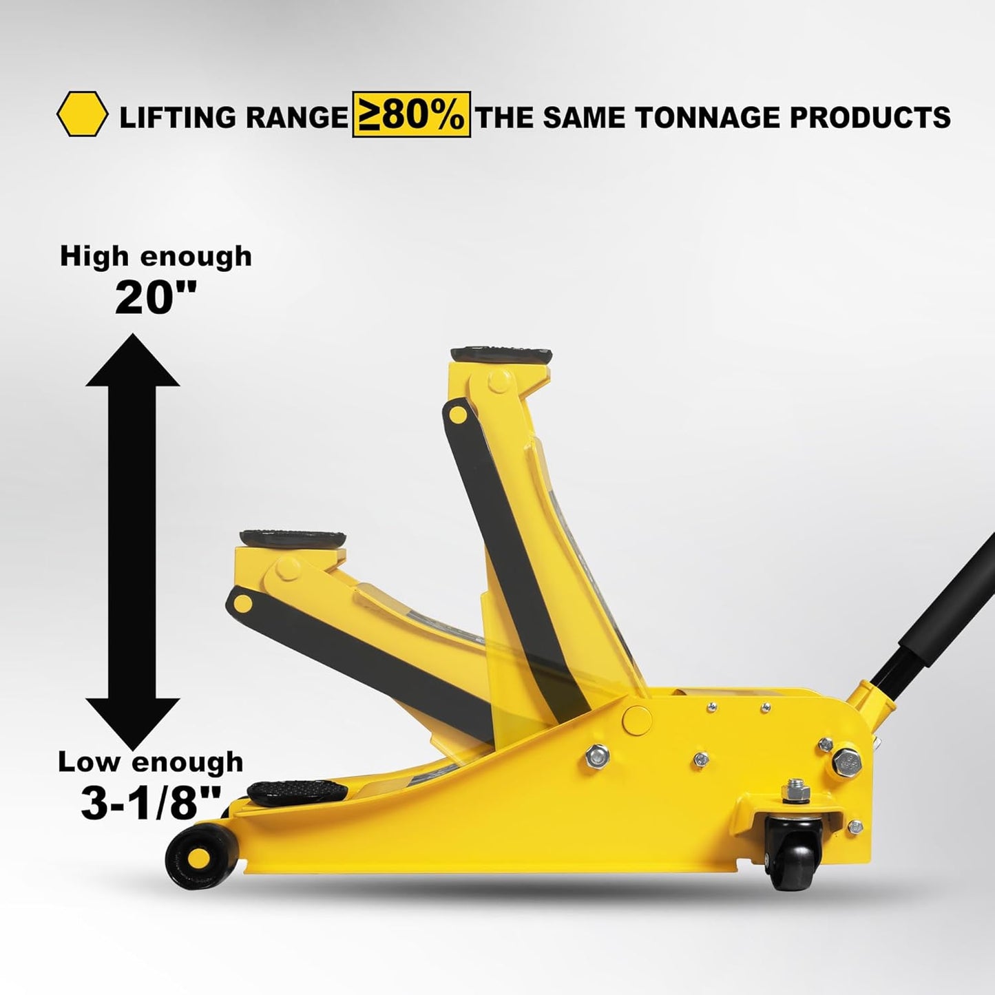YELLOW JACKET 3 Ton Hydraulic Floor Jack Dual Pump for Quickly Car Lift, Low Profile Service Jack, 6600 lb Capacity