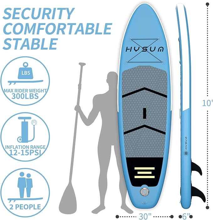 Inflatable Stand Up Paddle Board, 10'x30''x6'' Ultra-Light Paddleboards for All Skill Levels with SUP Accessories, Paddle, Fins, Leash, SUP Pump, Backpack