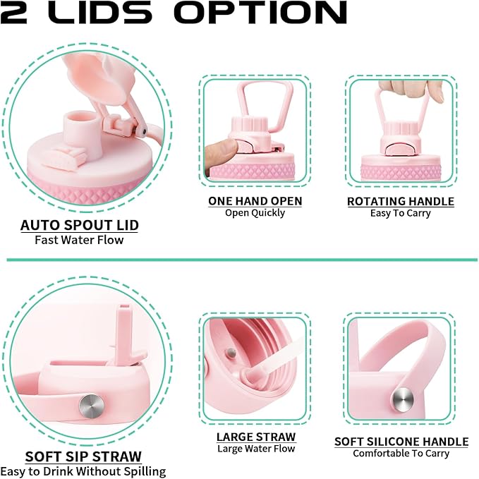 32 OZ Water Bottles with Straw, Storage Carrier Bag, Paracord Handle & Chug Lid, BPA-free Vacuum Insulated Water Bottle 32oz, Keep Cold 48Hrs & Hot 24Hrs, Stainless Steel Hydro Sports Office Travel