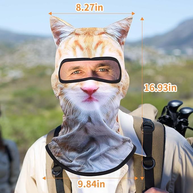 Ski Mask, 3D Cat Ski Mask Balaclava Face Men Women, Cat Mask with Ears, Cute Full Face Shiesty Mask Animal Ski UV Sun Protection Face Mask for Outdoor Hiking Riding Ski Halloween Party Yellow