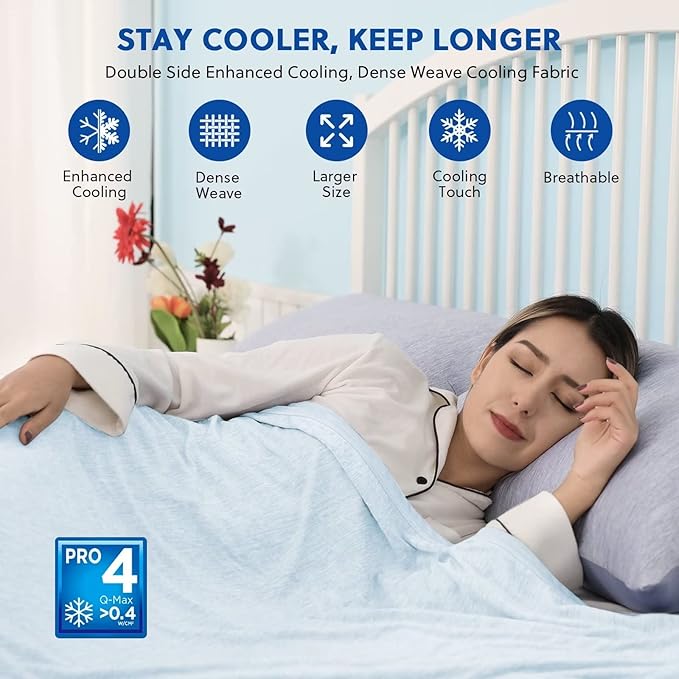 HOMFINE Cooling Blankets for Hot Sleepers - Summer Blanket Thin Lightweight Breathable Soft Double Side Enhanced Cooling for Bed Couch Sofa, Keep Cool for Night Sweats (Light Blue, 50 x 70 inches)