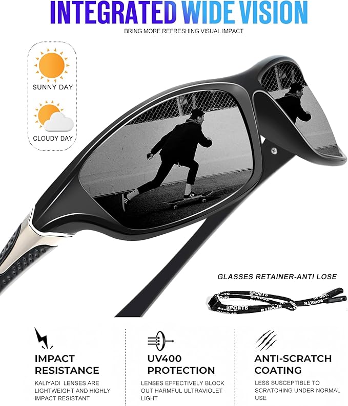 KALIYADI Polarized Sunglasses-Men Sports Sunglassses: Mens Sunglasses with UV Protection for Fishing Driving Cycling Running