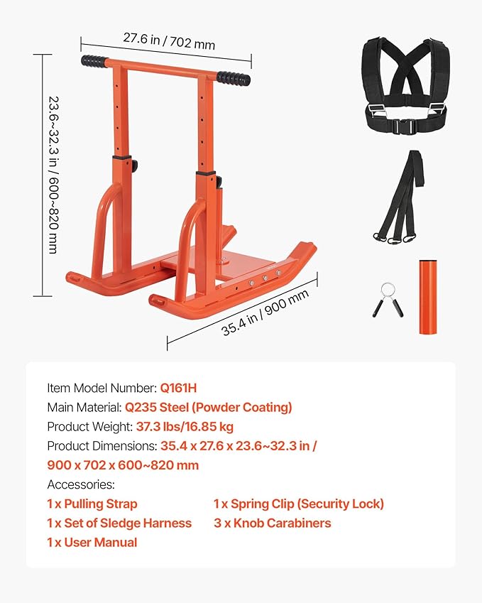 VEVOR Weight Sled, Steel Power Sled, Fitness Training Sleds for Athletic Exercise Speed Improvement, Workout Equipment with Adjustable Height Handle