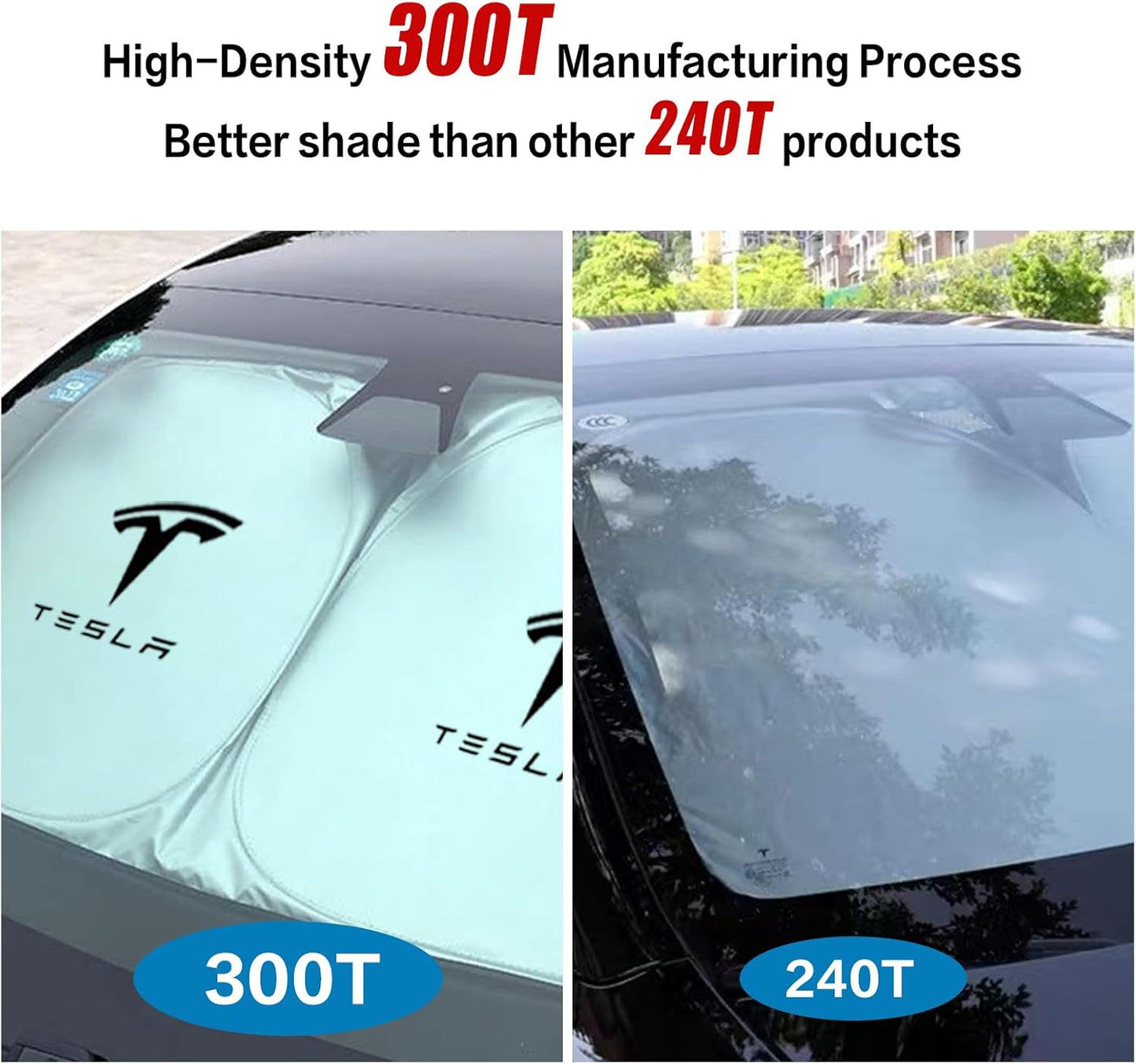 300T Sunshade for Tesla Model Y Model 3, Car Accessories 2025 for Tesla, Front Window Sunshade with Organizer Bag, Gifts for Tesla Owners (Black)