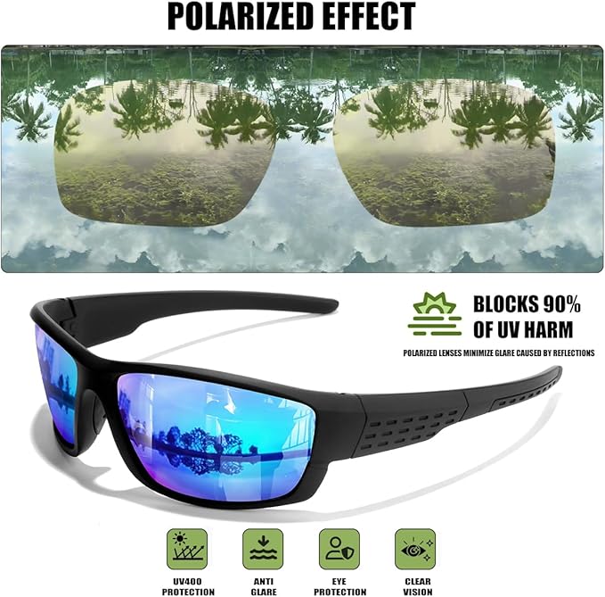 Polarized Sports Sunglasses Men UV400 Protection Lightweight Wrap Around Goggles for Cycling Fishing Driving Running