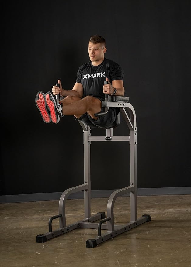 XMARK Knee Raise, Dip Stand with Push Up Station, Commercial Vertical Knee Raise, Captain's Chair, Upper Body and Core Workout Machine