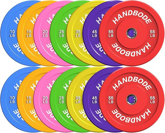 Colored Bumper Weight Plates Olympic Weight Plate Set 2-Inch, 10/15/20/25/35/45/55 lb Barbell Weight Plates Set for Home Gym, Rubber Strength Training Weights Plates for Weight Lifting