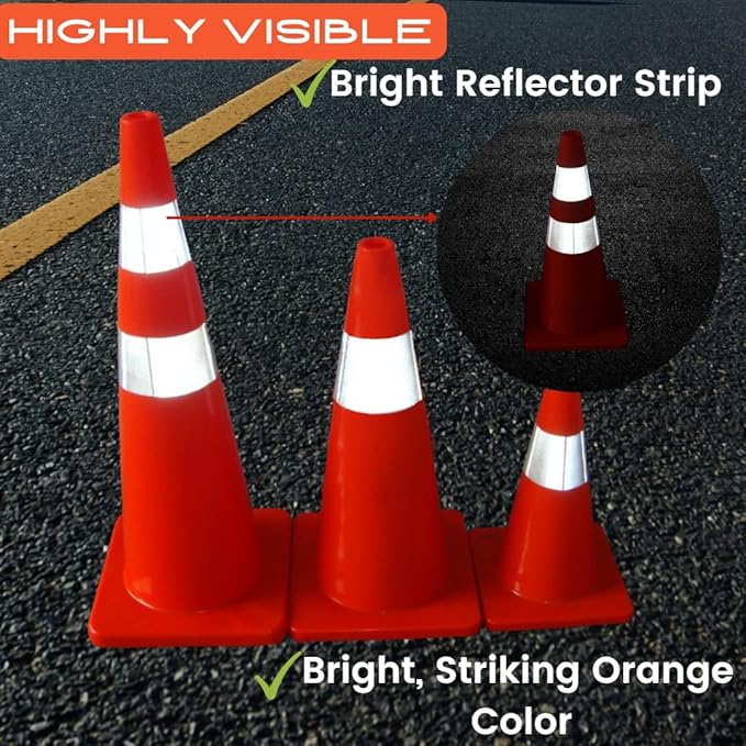 6, 9, 12, 18, 28 Inch Sports Training Traffic Cones - Durable Orange Cones for Soccer, Football, Basketball, Agility Drills, Parking, Safety, Road Use (Set of 12)