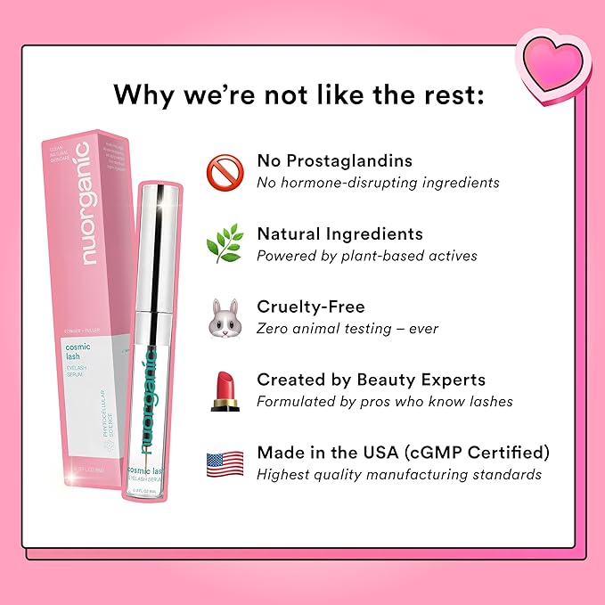 Cosmic Lash Serum Without Prostaglandins | Eyelash Growth Serum for Thicker, Longer, More Defined Lashes | 4-Month Supply XL Size | Made in USA | cGMPA Certified Lab