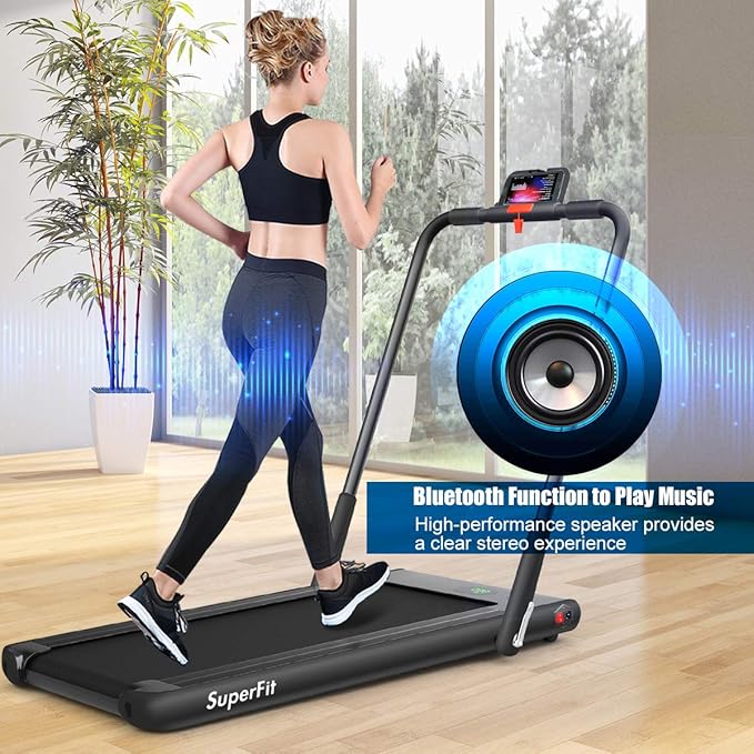 GYMAX Walking Pad, 2 in 1 Free Installation Under Desk Treadmill with Smart App, Remote Control & LED Display, 2.25HP Foldable Portable Compact Running Machine for Small Spaces Home Office