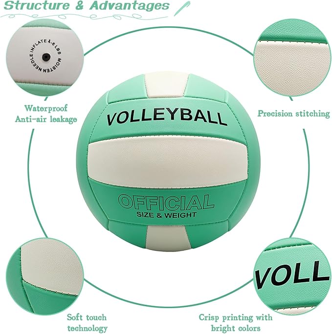 Volleyball Official Size 5 for Indoor Outdoor, Thicker PU Soft Volleyball Kit for Girls Boys Teenager Adults Beach Game Gym Training Beginner