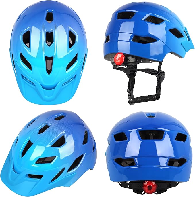 Kids Bike Helmet,Bavilk Kids Boys Girls Bike Helmets with LED Light Detachable Visor Children Youth Teen Multi-Sport for Skating Cycling Scooter Skateboard Adjustable & Lightweight 19.7"-22.4"