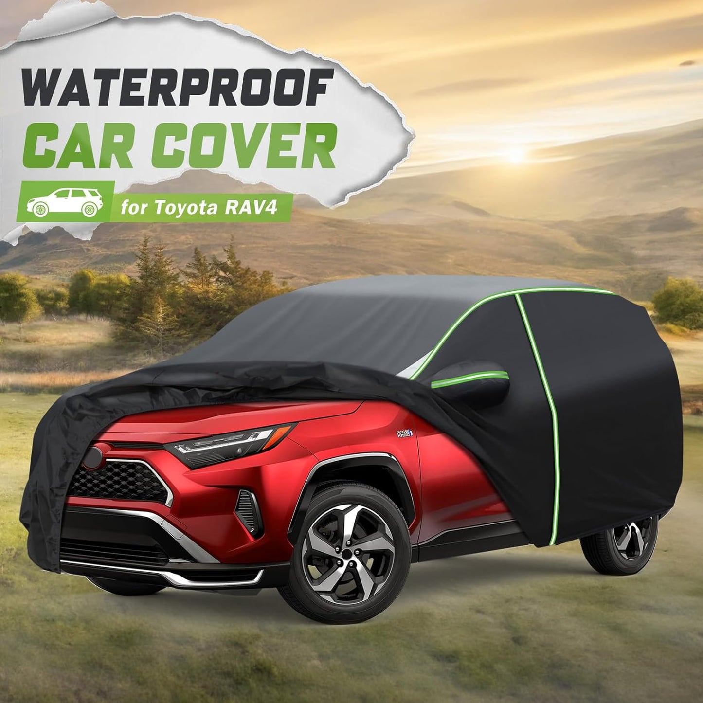 Mixsuper Liner Car Cover for Toyota RAV4 1994-2026, 7 Layers Waterproof Car Cover Accessories for RAV4 with Zipper Door, Windproof Straps, Reflective Strips, Anti-UV, All Weather