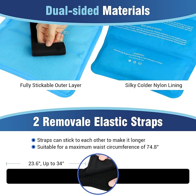 Comfytemp Wearable Ice Pack for Injuries Reusable Gel for Knee Shoulder Back Pain Relief, Arthritis with Instant Hot Cold Compress, Large Ice Pad, 2 Straps, 10.5"x14.5", Surgery Gift