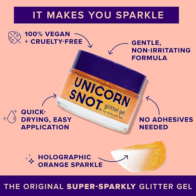 Unicorn Snot Face & Body Glitter - Cosmetic-Grade Holographic Glitter Gel - Makeup for Festivals, Raves, Anime Cosplay - Safe for Face, Easy Application & Removal, 1.7oz Orange (Fire)
