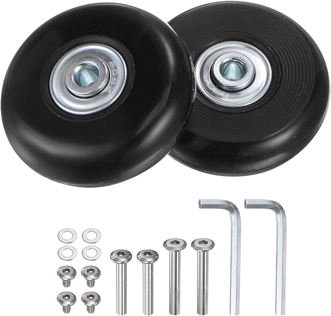 uxcell Replacement Luggage Wheels 54x18mm Suitcase Wheel Repair Kits Include 2 PU Bearing Wheels & Washers, Wrenches & Axle Screw for Trolley Bag, Inline Skate and Caster Board