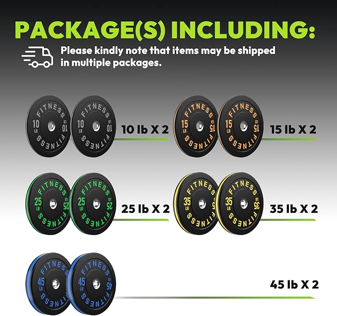 Rubber Weight Plates, Olympic Bumper Plate Set 2-Inch, 45/100 / 160/190 / 260/300 lb Barbell Weights for Home Gym, Colored Standard Strength Training Plates for Weightlifting