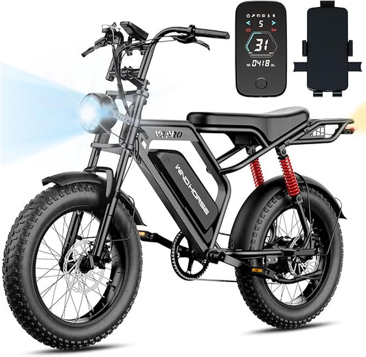 Electric Bike for Adults, 20" Fat Tire EBike 31MPH, 65Miles PAS Range, 1500W Peak Motor Electric Dirt Bike with Long Seat, Rear Rack, 48V 15.6AH Battery All-Terrain Electric Mountain Bike for Off-Road