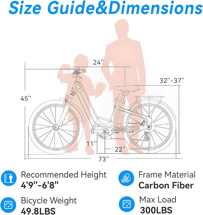 Carbon Fiber Electric Bike for Adults, Peak 1000W Motor 25MPH Ebike with 48V 19.2AH Removable Dual Batteries, 128 Miles Range, 26'' Big Tires, 7-Speed, Electric Bicycle for Men/Women