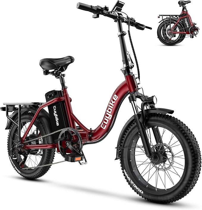 Folding Electric Bike for Adults with Peak 1000W Motor, 48V 20AH Battery up to 30MPH 80 Miles, 20" Fat Tire All Terrain Ebike, Front Suspension 7-Speed Commuter E Bike, Step-Thru, UL Certified