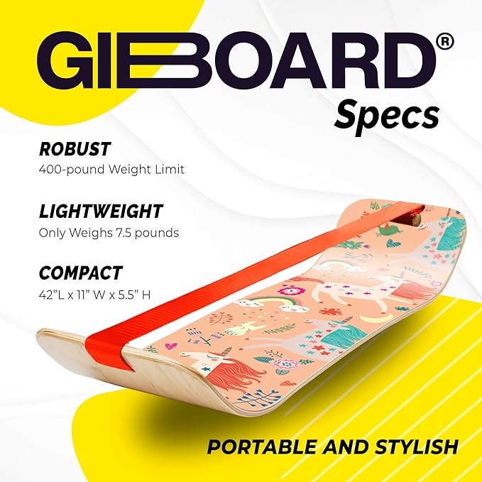 GIBBON SlackBoard - GiBoard Balance Board Kids & Adults - Slackline Balance Trainer - Slack Board Core Workout Equipment Home Gym Training - Standing Desk Exercise - Yoga, Agility, Pilates & More