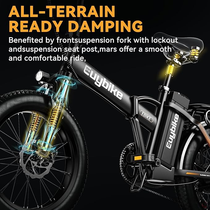 1000W Folding Electric Bike, 48V 20AH Large Removable Battery E Bike, 30+MPH, 80 Miles Max Range, 20" Fat Tire Electric Bike for Adults, Adult Electric Bicycles for Commute Beach Snow