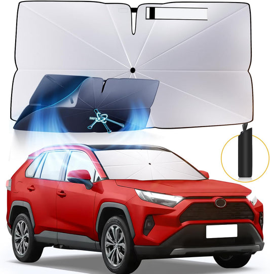 Windshield Sun Shade Umbrella: Fit for Toyota RAV4-2019-2024 2025 Hybrid Prime LE XLE XLE- 4-Layers Front Car Window Shades - Thickened Foldable RAV-4 Sunshades Block UV Keep Cool