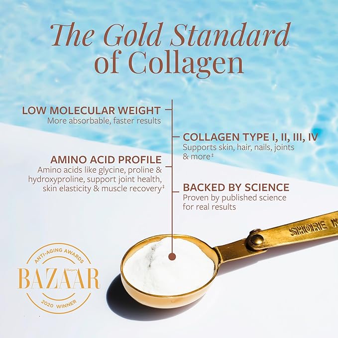 Premium Marine Collagen Powder with Type I II III and IV Hydrolyzed Peptides for Women and Men Sourced from Wild Fish, Certified Halal and Kosher Unflavored - 30 Day Supply, 300g Canister