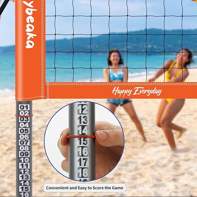 Portable Outdoor Volleyball Net Set System for Backyard Beach with Heavy Duty Poles, Durable Net, PU Volleyball & Pump, Carry Bag