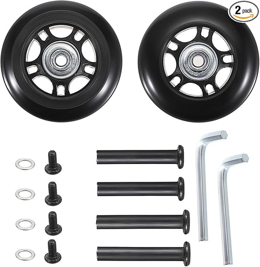 OwnMy 70mm x 23mm Luggage Wheels Replacements Set of 2 Mute Suitcase Replacement Wheels with Black Screws Axles Bearings, Silent Rotatable Rubber Luggage Suitcase Swivel Wheel Kit