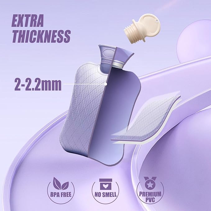 FORICOM Extra Large Hot Water Bottles for Pain Relief.2pack,2L Hot Water Bag for Back Pain, Heating Pad 2Liter, Non Toxic and Rubber, Hot and Cold Therapy.Bpa Free.