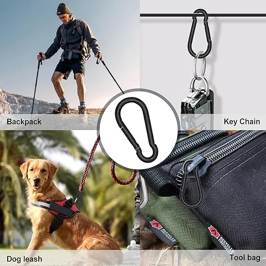 KINLINK 10 Pack Black Carabiner Clip, 1.97 inch Heavy Duty Spring Snap Hook, Small Caribeener Clips for Outdoor Camping, Swing Set, Hammock, Hiking Travel, Fishing, Quick Link Keychain