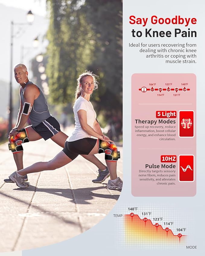 Upgraded PRO Red Light Therapy Knee Brace & 4 Vibration Massage - Wireless Rechargeable Controller, 660nm&850nm Red Light Therapy Heated Device for Knee/Elbow/Shoulder Pain