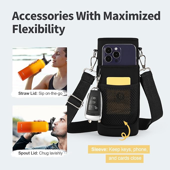 40 oz Insulated Water Bottle with Straw (Cold for 48 Hrs), Stainless Steel Triple Wall Vacuum Sports Water Jug, Leakproof Hydro Cup Flask with Paracord Handle & Straw Spout Lids & DIY Stickers