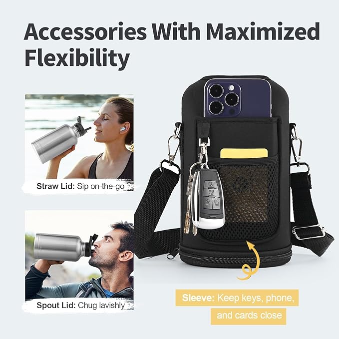 64 oz Insulated Water Bottle with Straw (Cold for 48 Hrs), Half Gallon Stainless Steel Triple Wall Vacuum Sports Water Jug, Leakproof Hydro Cup Flask with Straw Spout Lids & DIY Stickers