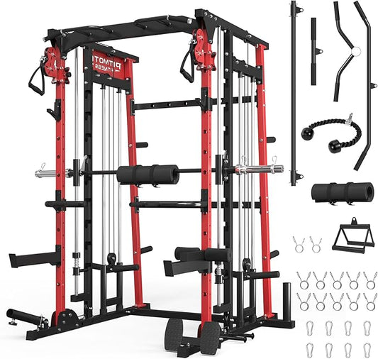 Smith Machine,2200 LBS Squat Rack for Home Gym with Dual Pulley System,Multifunctional Power Rack Cage for Strength Training with More Attachments
