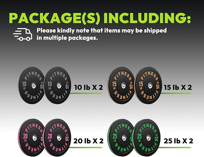 Rubber Weight Plates, Olympic Bumper Plate Set 2-Inch, 45/100 / 160/190 / 260/300 lb Barbell Weights for Home Gym, Colored Standard Strength Training Plates for Weightlifting