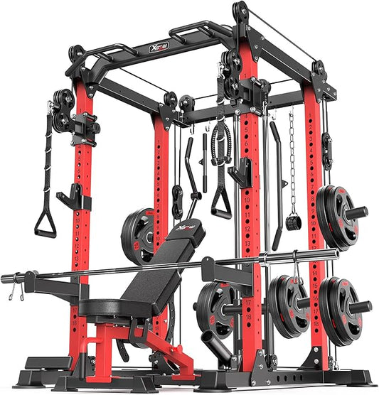 Power Cage Multi-Function Power Rack with Cable Crossover System,1800 LBS Capacity Squat Rack with Weight Bench,for Home Gym