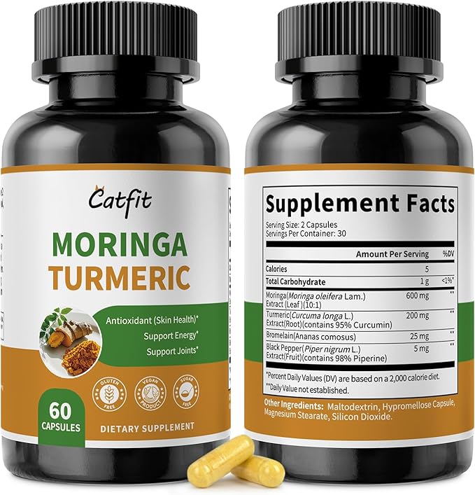 2 Pack Moringa Capsules 10-in-1 Superfood Supplement – Turmeric Curcumin, Bromelain & Black Pepper – Antioxidant, Energy & Skin Support – Vegan, Non-GMO