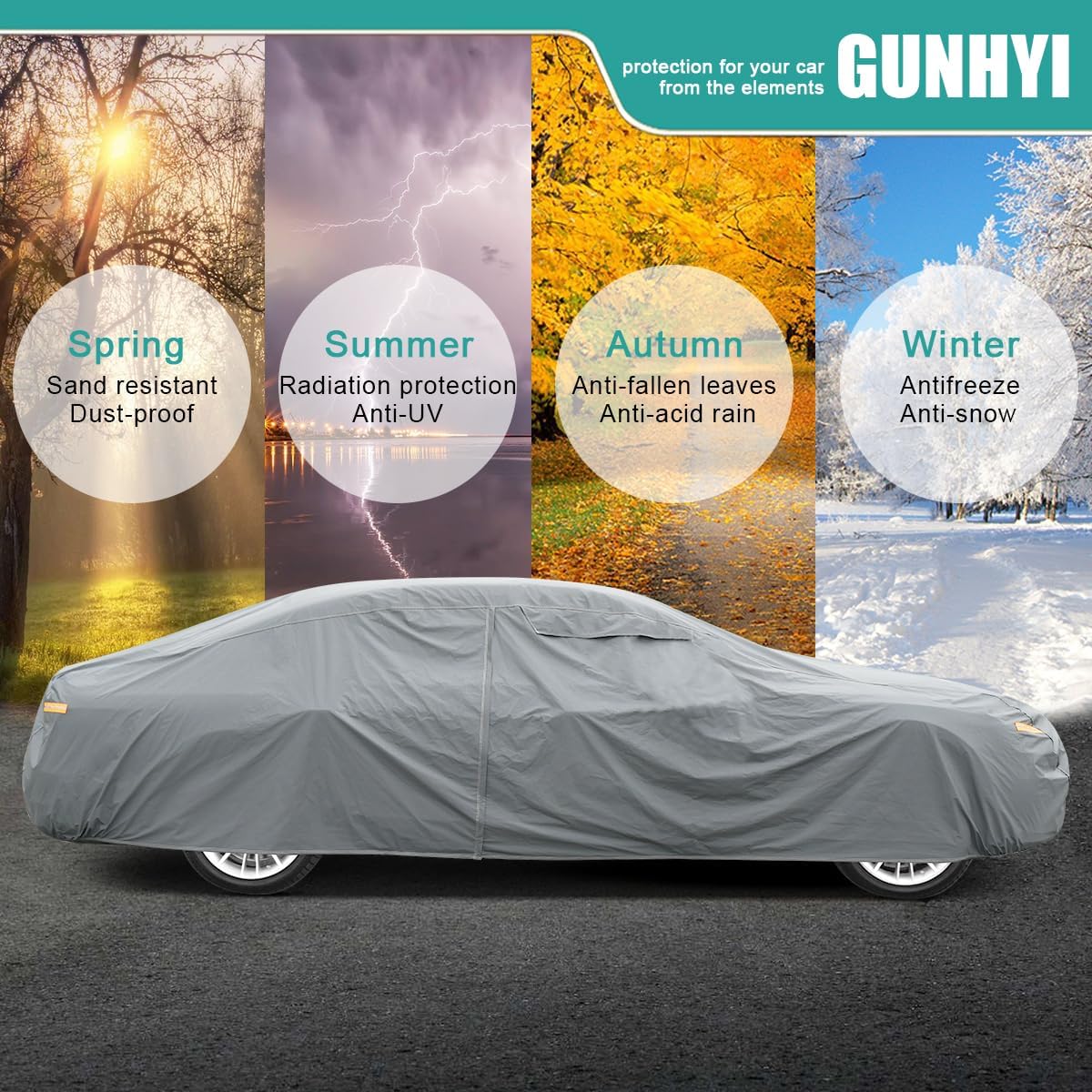 16 Layers Car Cover Waterproof All Weather, Heavy Duty Outdoor Car Cover Universal Fit Sedan Coupe Chevrolet Caprice, Buick Roadmaster/Riviera, Ford Crown Victoria, Cadillac DTS etc.