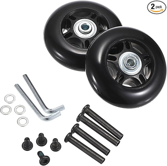 OwnMy 75mm x 23mm Luggage Wheels Replacements Set of 2 Mute Suitcase Replacement Wheels with Black Screws Axles Bearings, Rotatable Silent Rubber Suitcase Swivel Wheel Kit