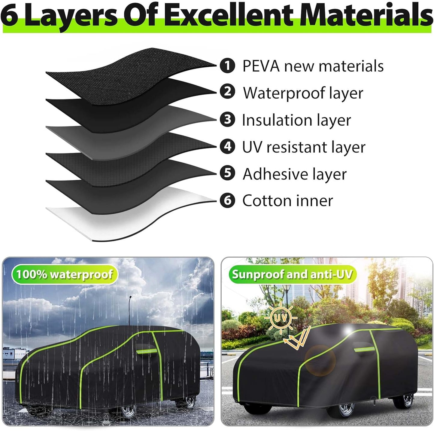 6 Layers Full Car Cover for 1994-2024 Ford Mustang GT/Shelby/Cobra/Bullitt/ECOBOOST,Waterproof All Weather PEVA Adding Cotton Protection with Door Zipper & Storage Bag
