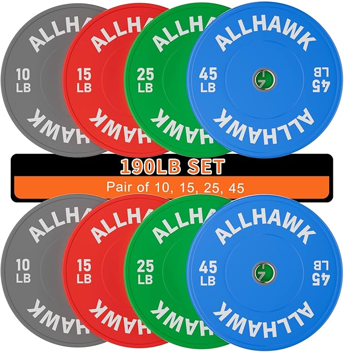 Colored Olympic Weight Plates, 2-inch Rubber Bumper Plate Set for Home Gym Barbell Weight Lifting and Strength Training