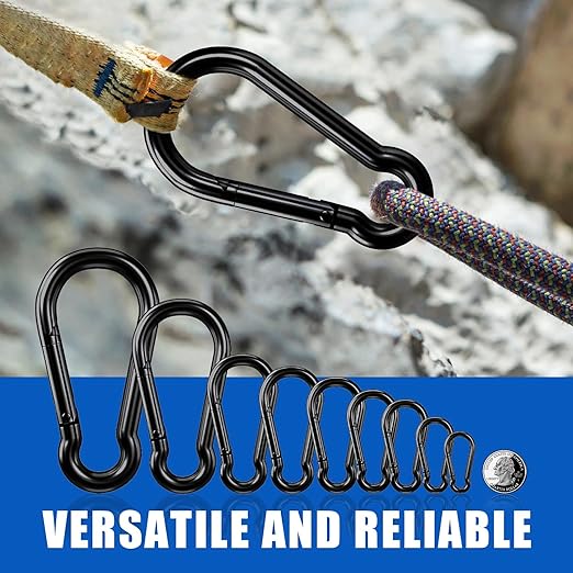 KINLINK 25 Pack Black Carabiner Clip, 2.36 inch Heavy Duty Spring Snap Hook, Small Caribeener Clips for Outdoor Camping, Swing Set, Hammock, Hiking Travel, Fishing, Quick Link Keychain